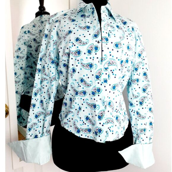 SOHO Jeans Womens Sky Blue Swirly Paisley Button-Up Shirt Jr. Sz Large NWT - Picture 2 of 16